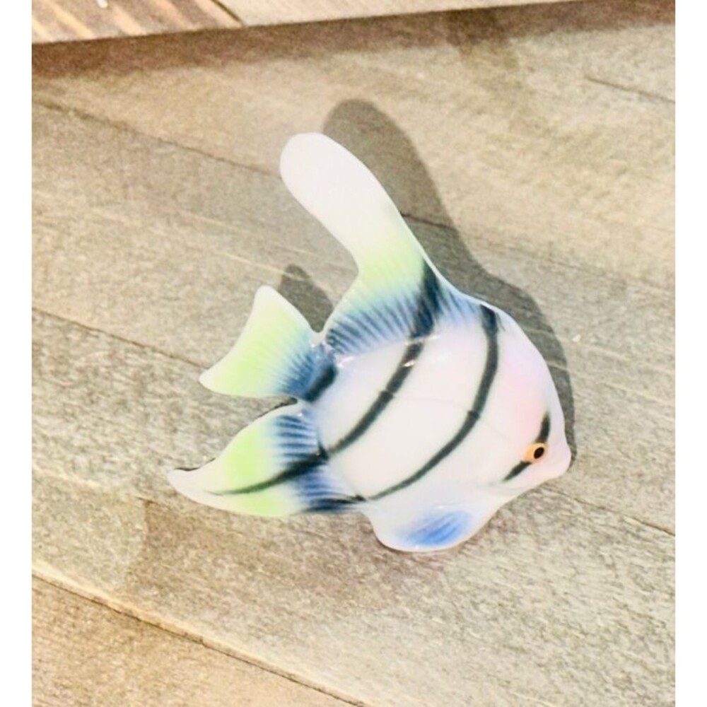 Vtg Angel Fish Bone China Figurine White Black Blue Green 2.5"